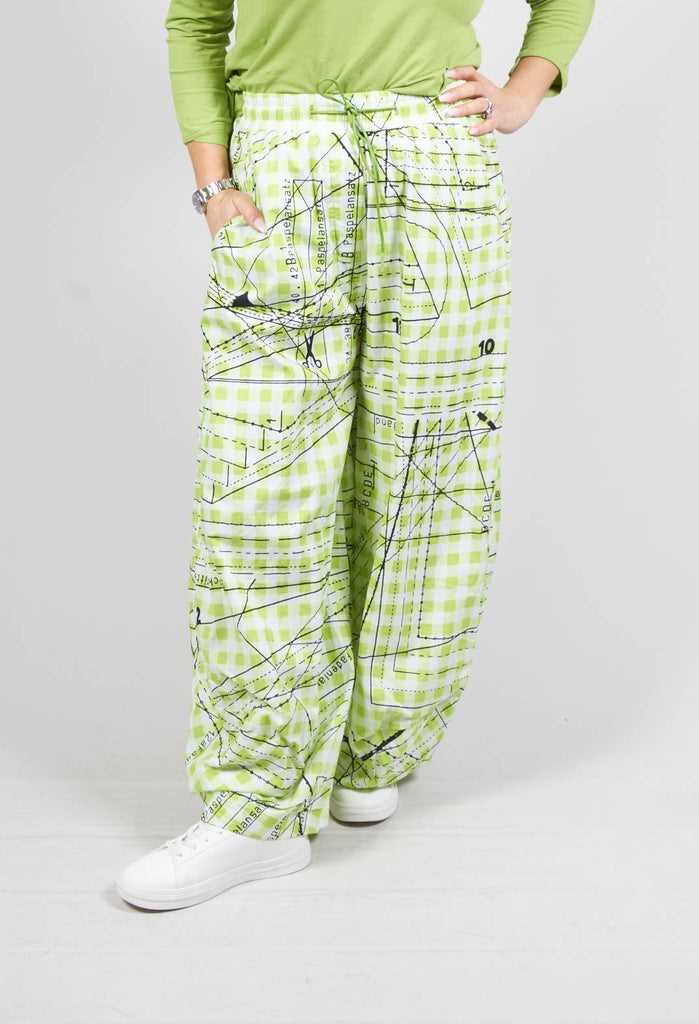 Relaxed Fit Trousers with Elasticated Waist in Kiwi Print