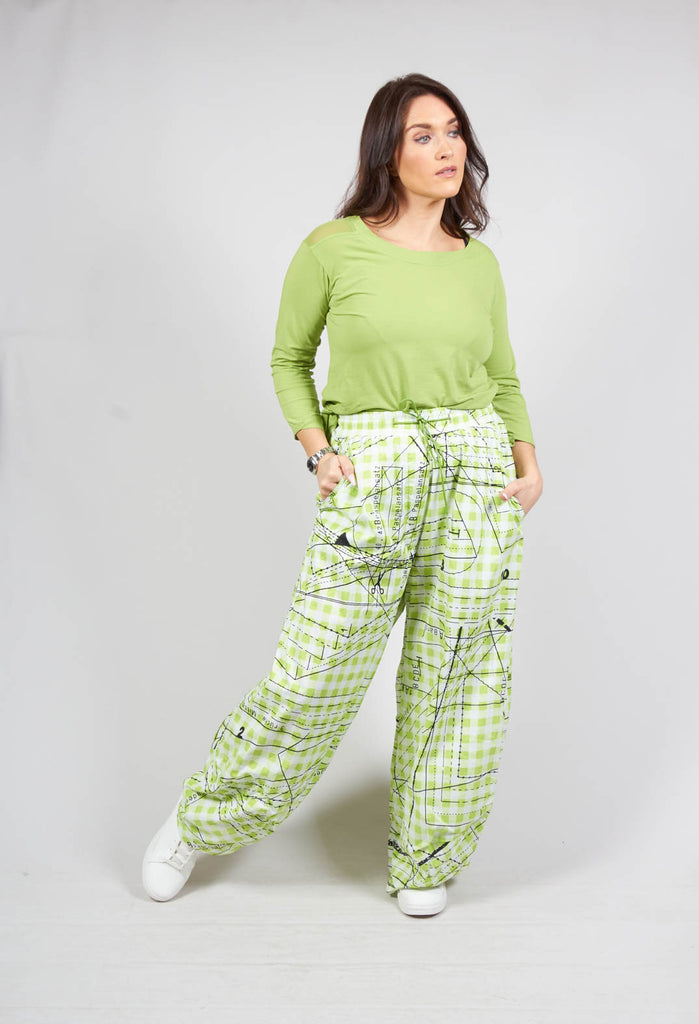Relaxed Fit Trousers with Elasticated Waist in Kiwi Print