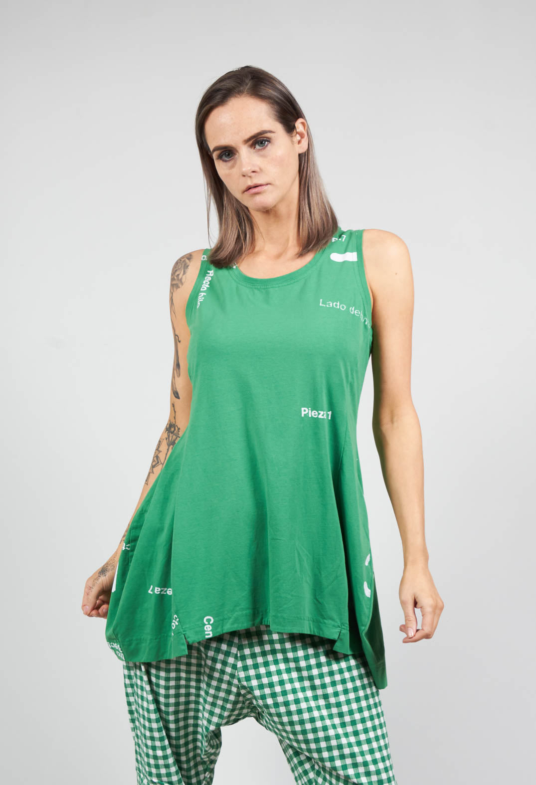 Vest Top with Waterfall Hemline in Apple Print