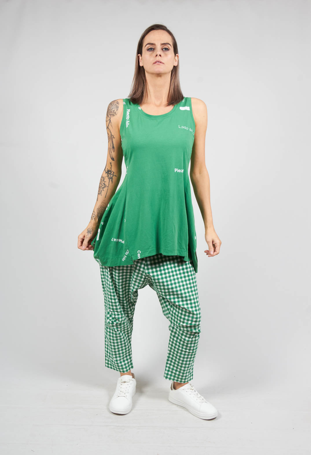 Vest Top with Waterfall Hemline in Apple Print
