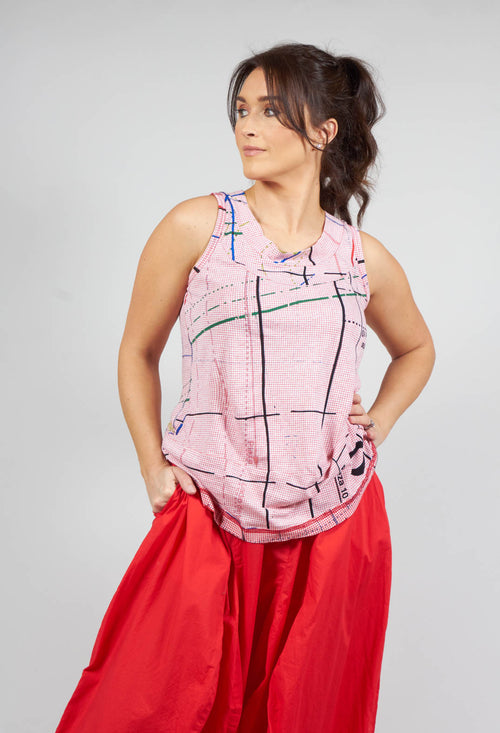 Vest Top with Linear Design in Melon Print