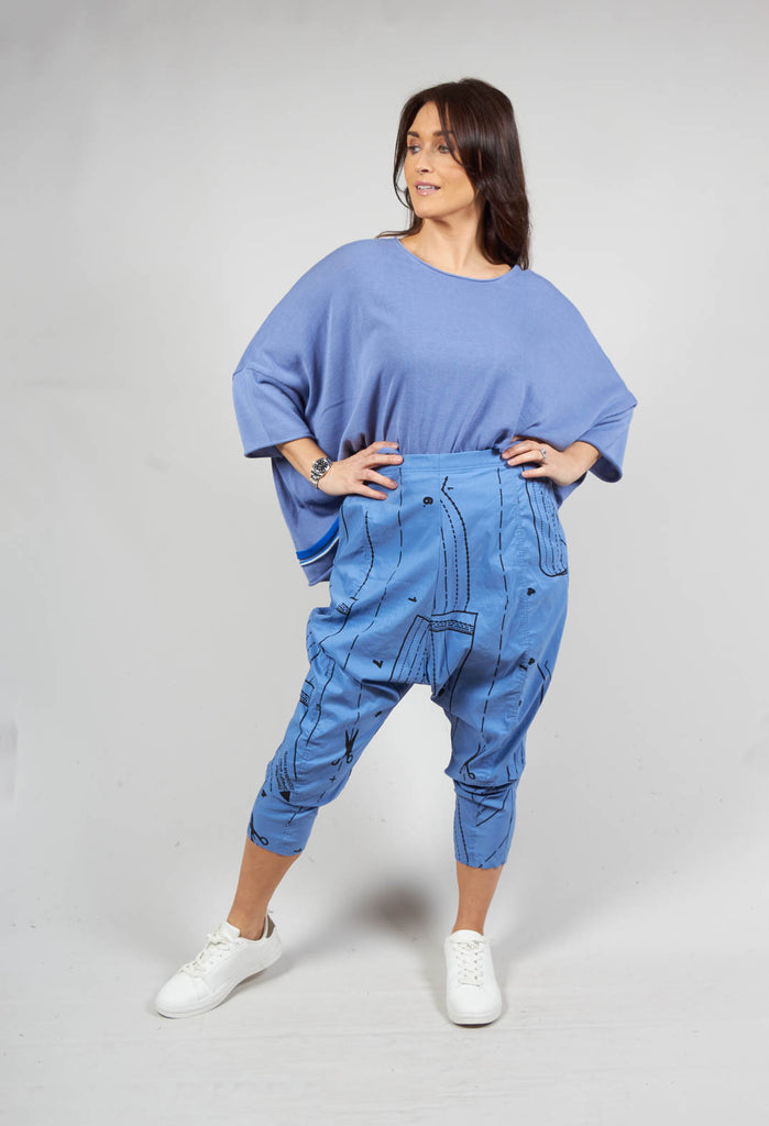 Pull On Drop Crotch Trousers in Sloe Black Allover