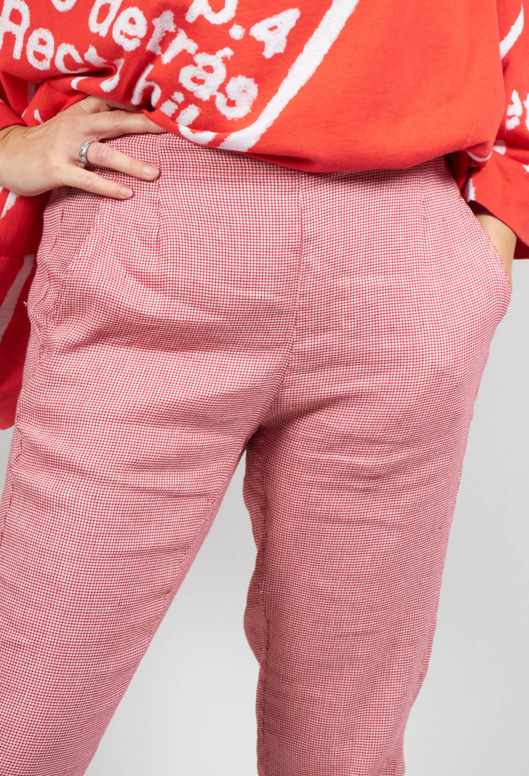 Straight Leg Trousers in Melon Check