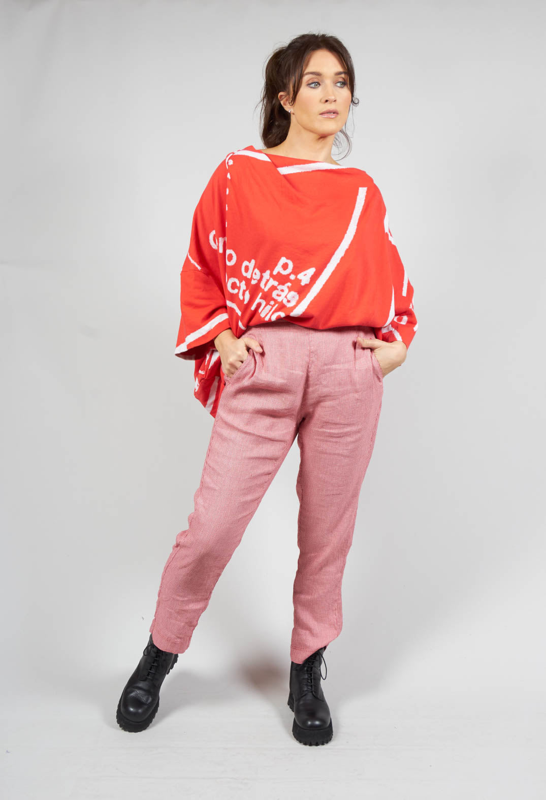 Straight Leg Trousers in Melon Check