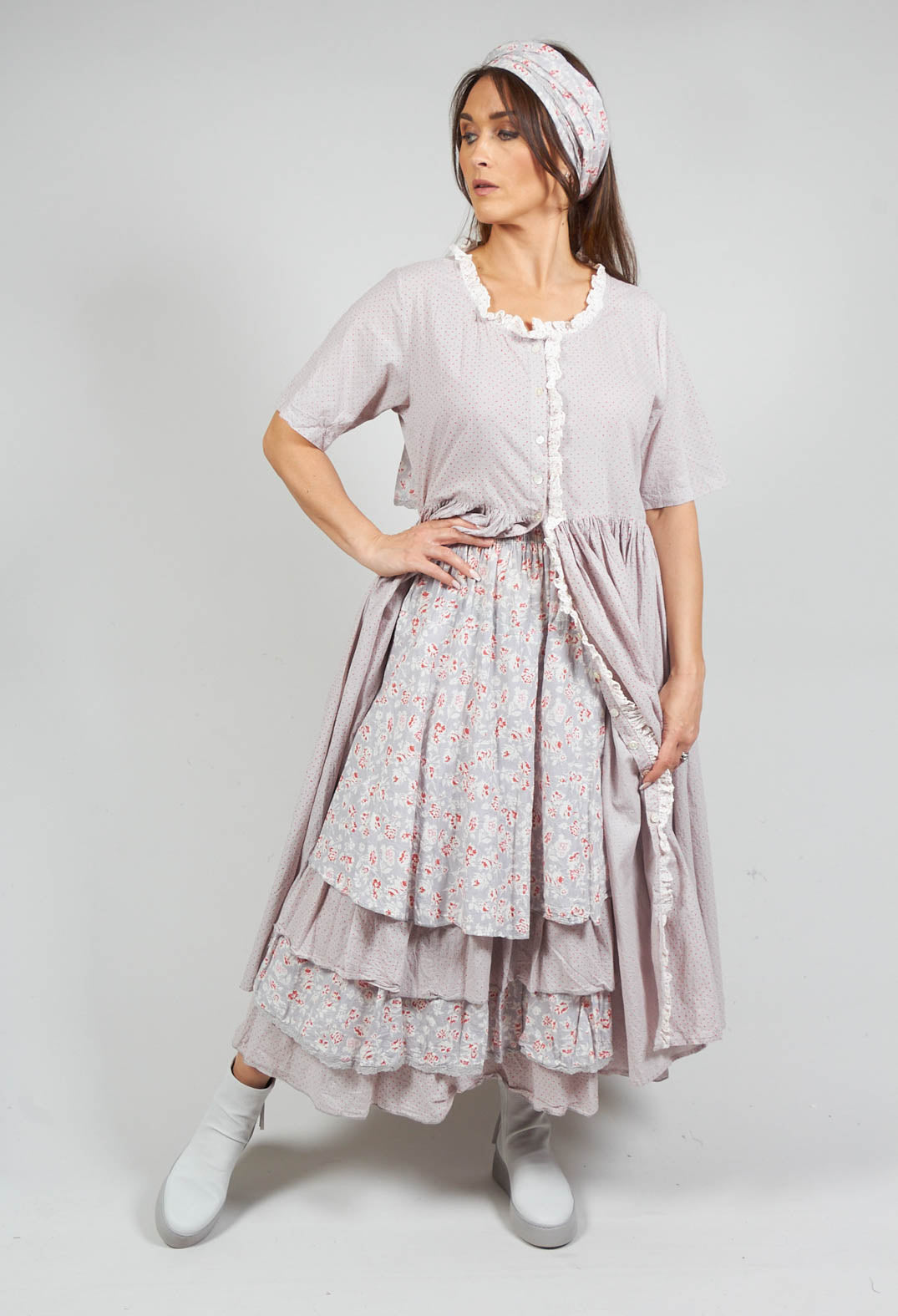 Jupon Tiered Skirt in Grey Floral