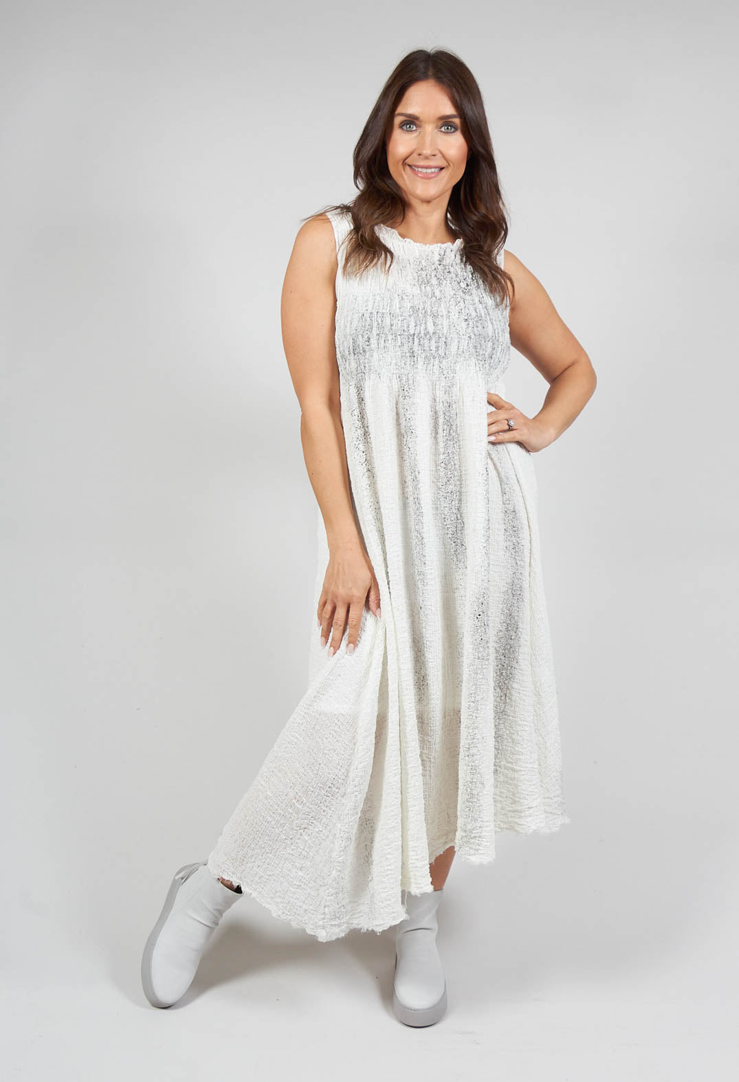 Alyson Dress with Hand Painting in White