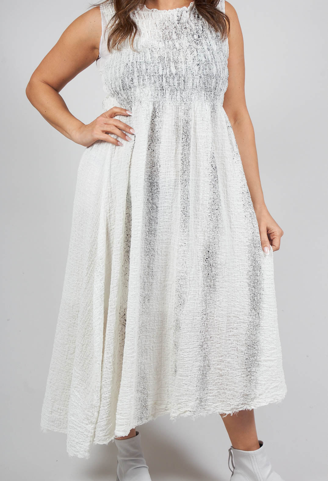 Alyson Dress with Hand Painting in White