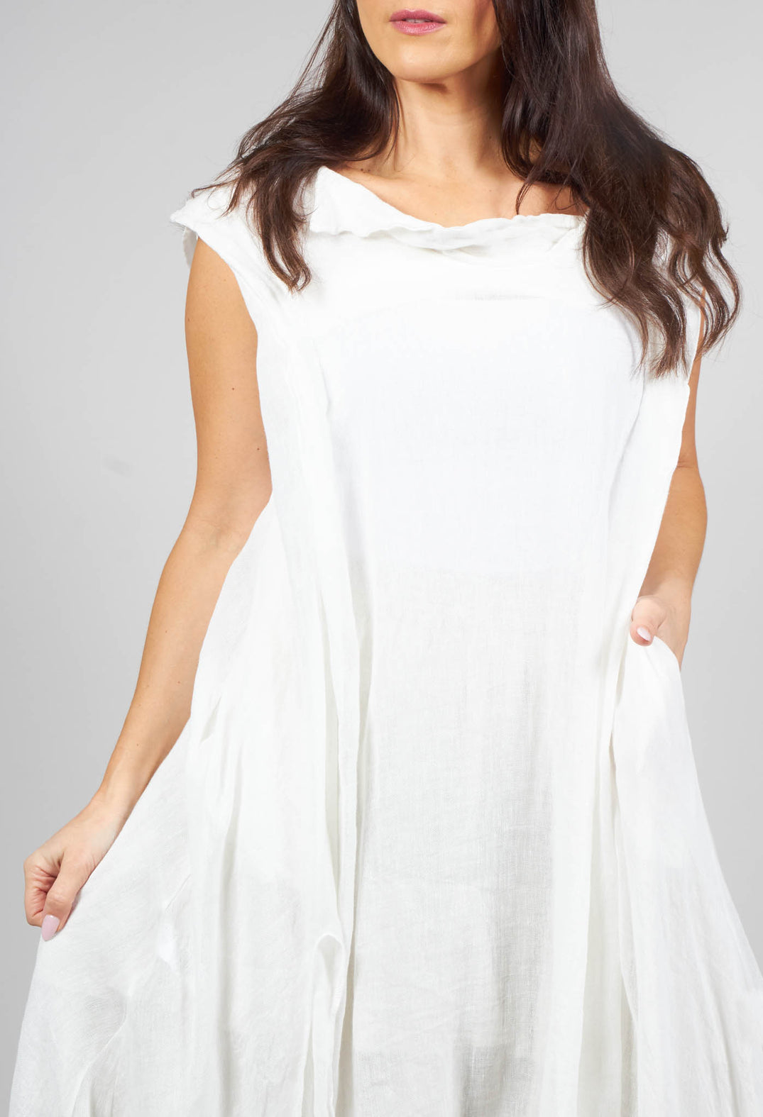 Kate Dress with Asymmetric Hem in White