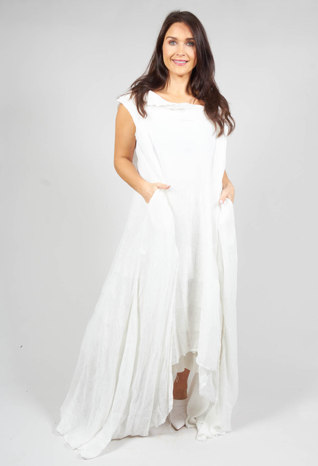 Kate Dress with Asymmetric Hem in White