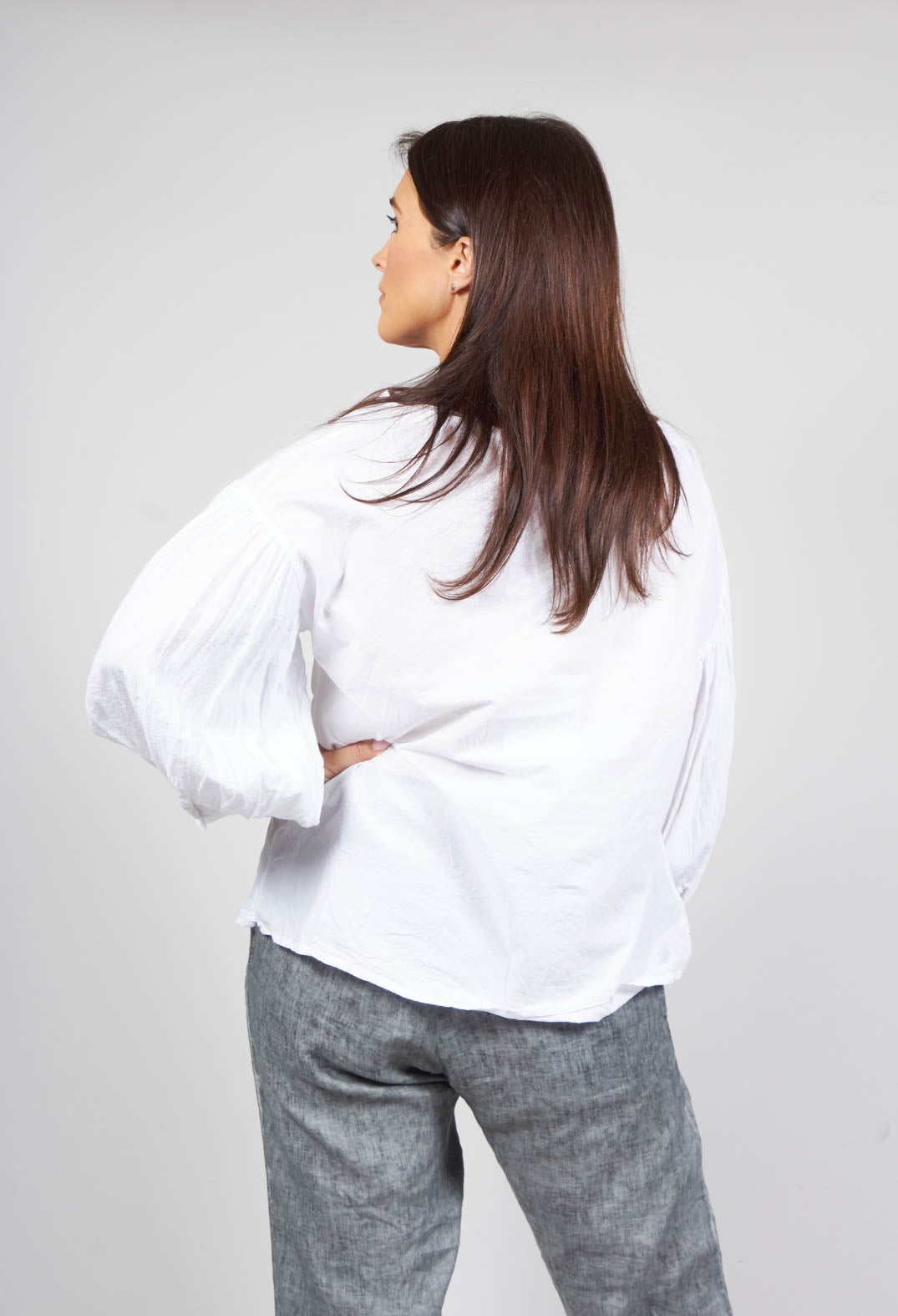 Crinkle Top with Contrasting Sleeves in White