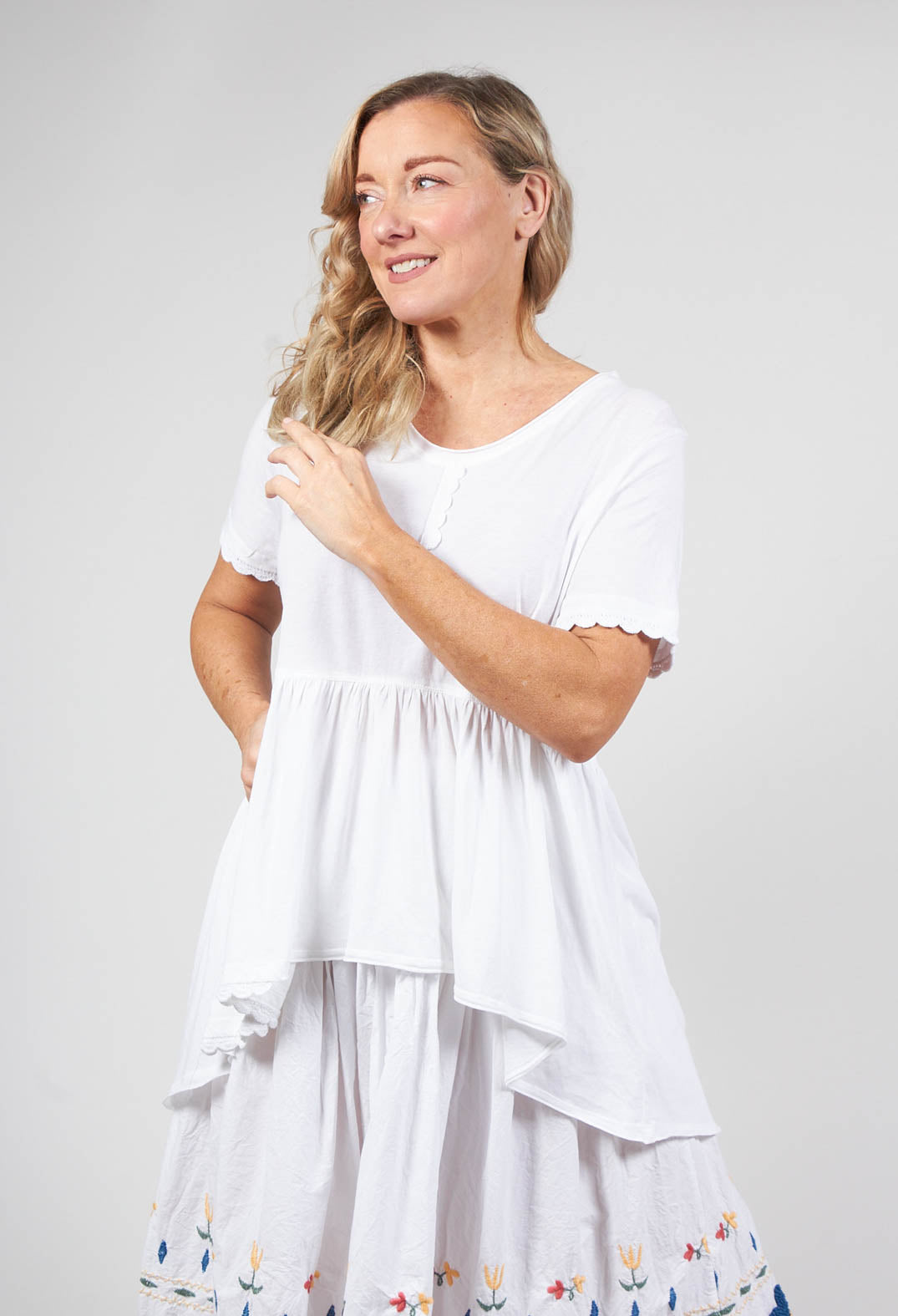 Jersey Top with Flared Hemline in White