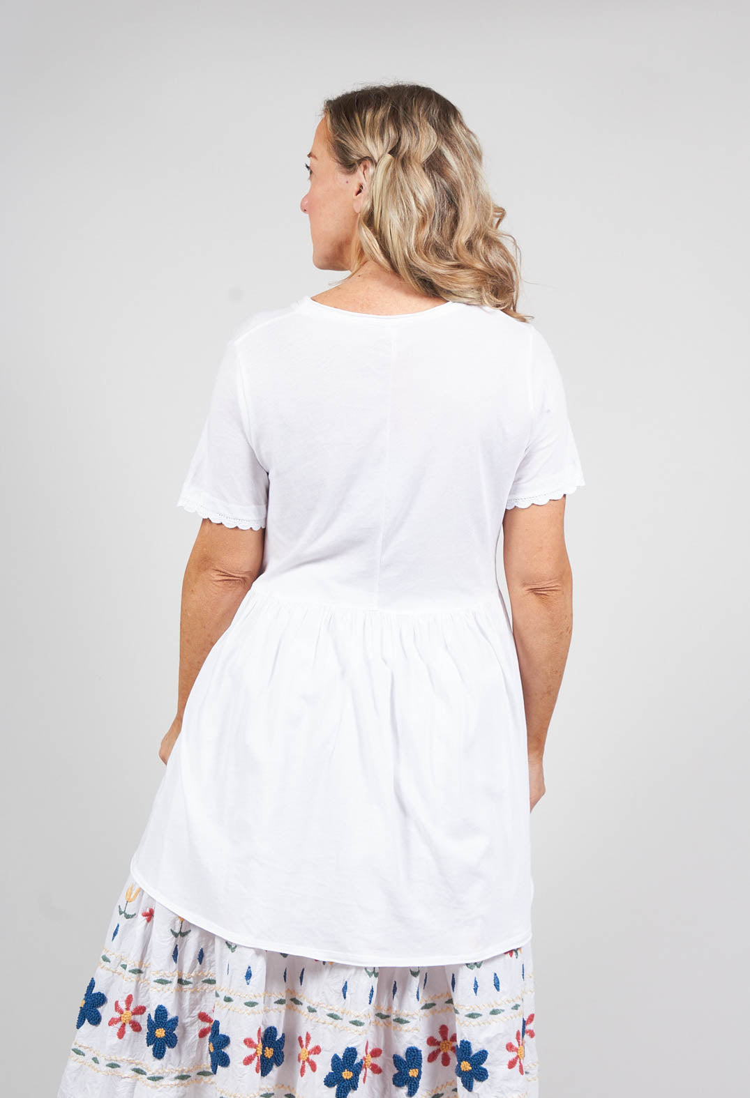 Jersey Top with Flared Hemline in White