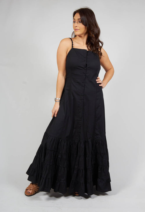 Long Sleeveless Tiered Dress in Black