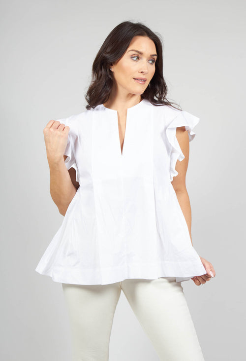 White V Neck Shirt with Flounce Sleeves