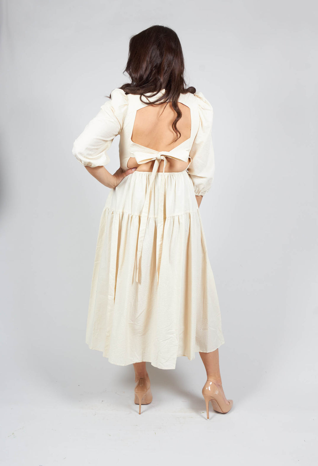 cream beatrice b shift dress with no back