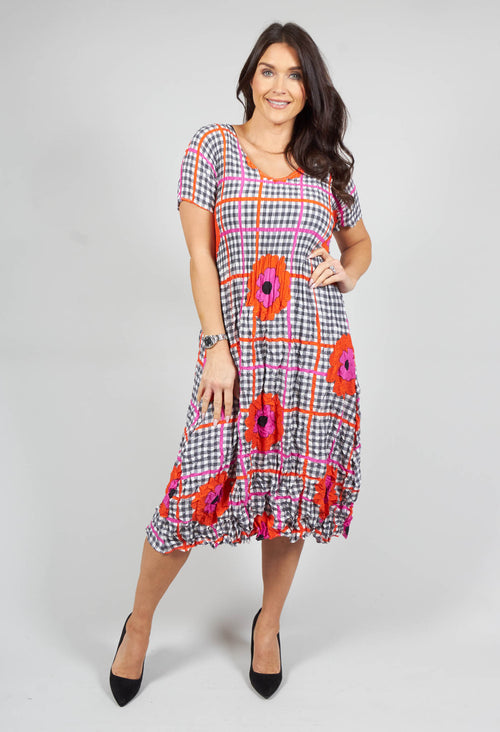 Short Sleeve Crinkle Dress in Flower Spot Check