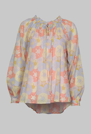 Long Sleeved Sheer Blouse in Seashells Pastel