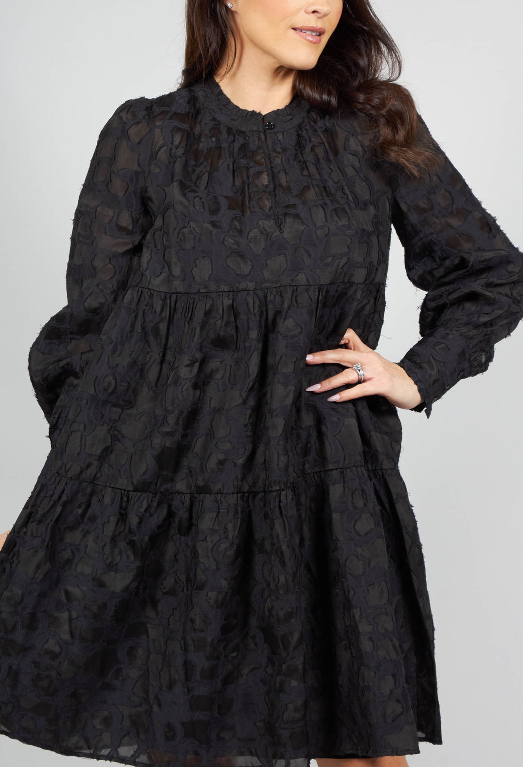 Mini Dress with Balloon Sleeves in Black