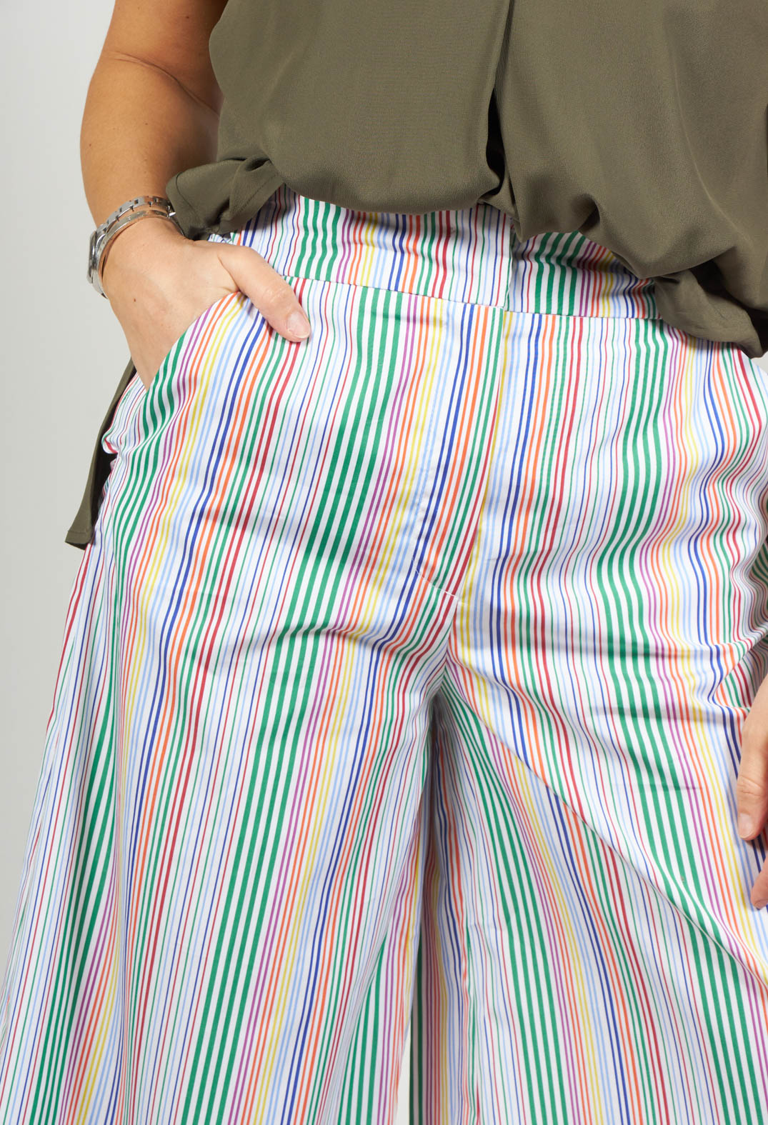 multi colour stripe trousers with front pockets