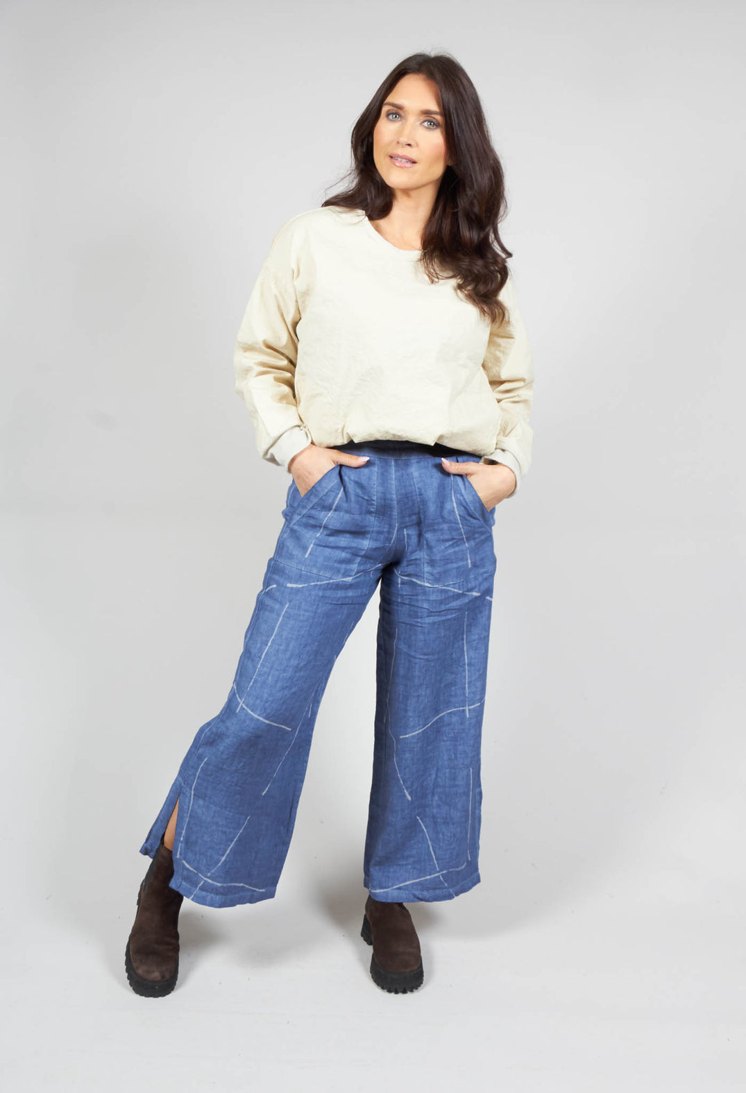 Wide Leg Trousers with Side Pockets in Bluebell
