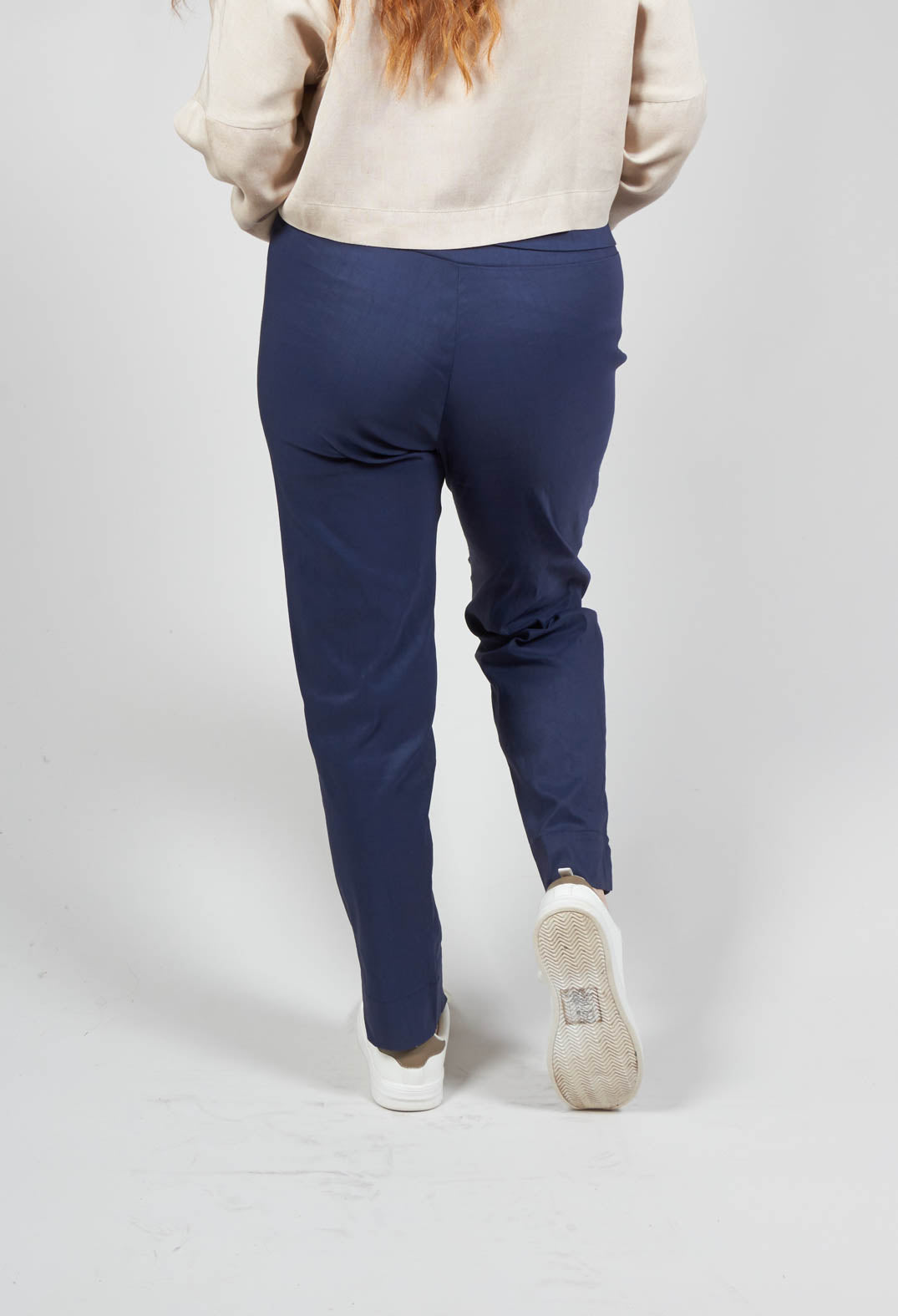 Pull on Trousers with Folded Waistband in Navy
