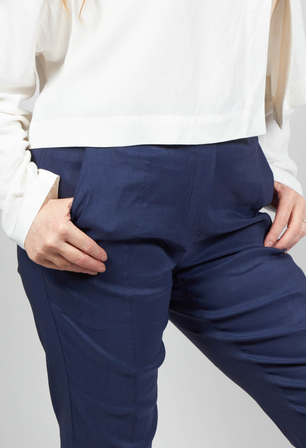 Pull on Trousers with Side Pockets in Navy
