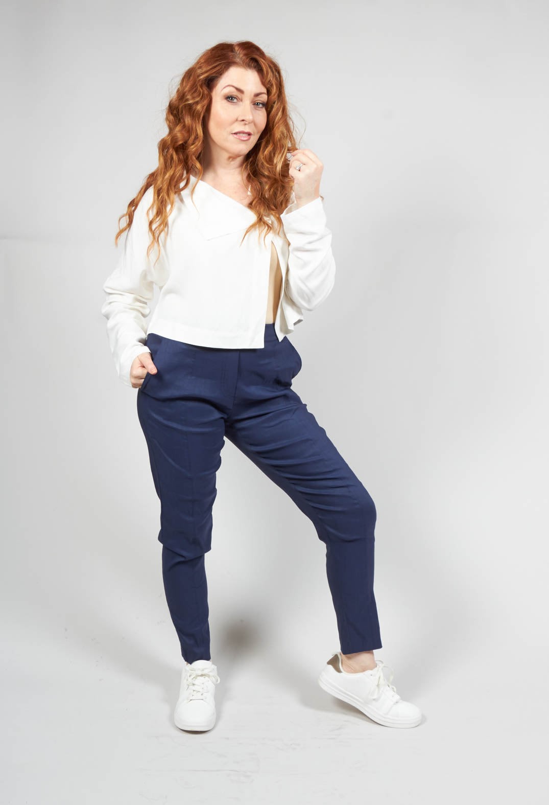 Pull on Trousers with Side Pockets in Navy