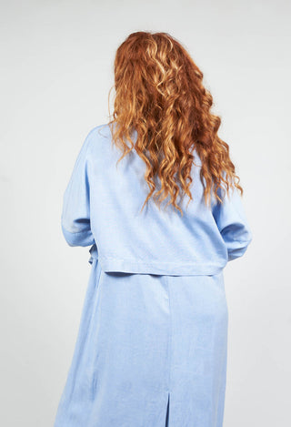Cropped Cardigan with Pointed Collar in Light Blue