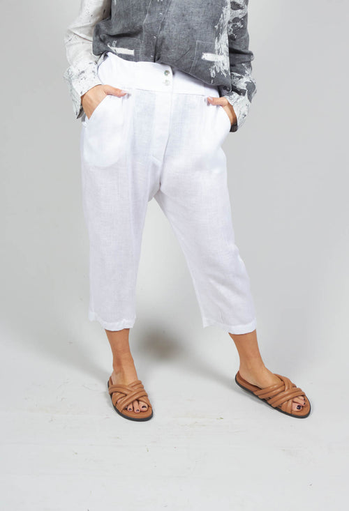 Cropped Trousers with Elasticated Waistband in White