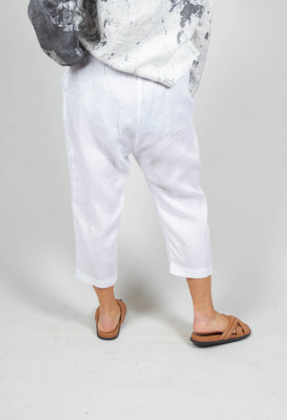 Cropped Trousers with Elasticated Waistband in White