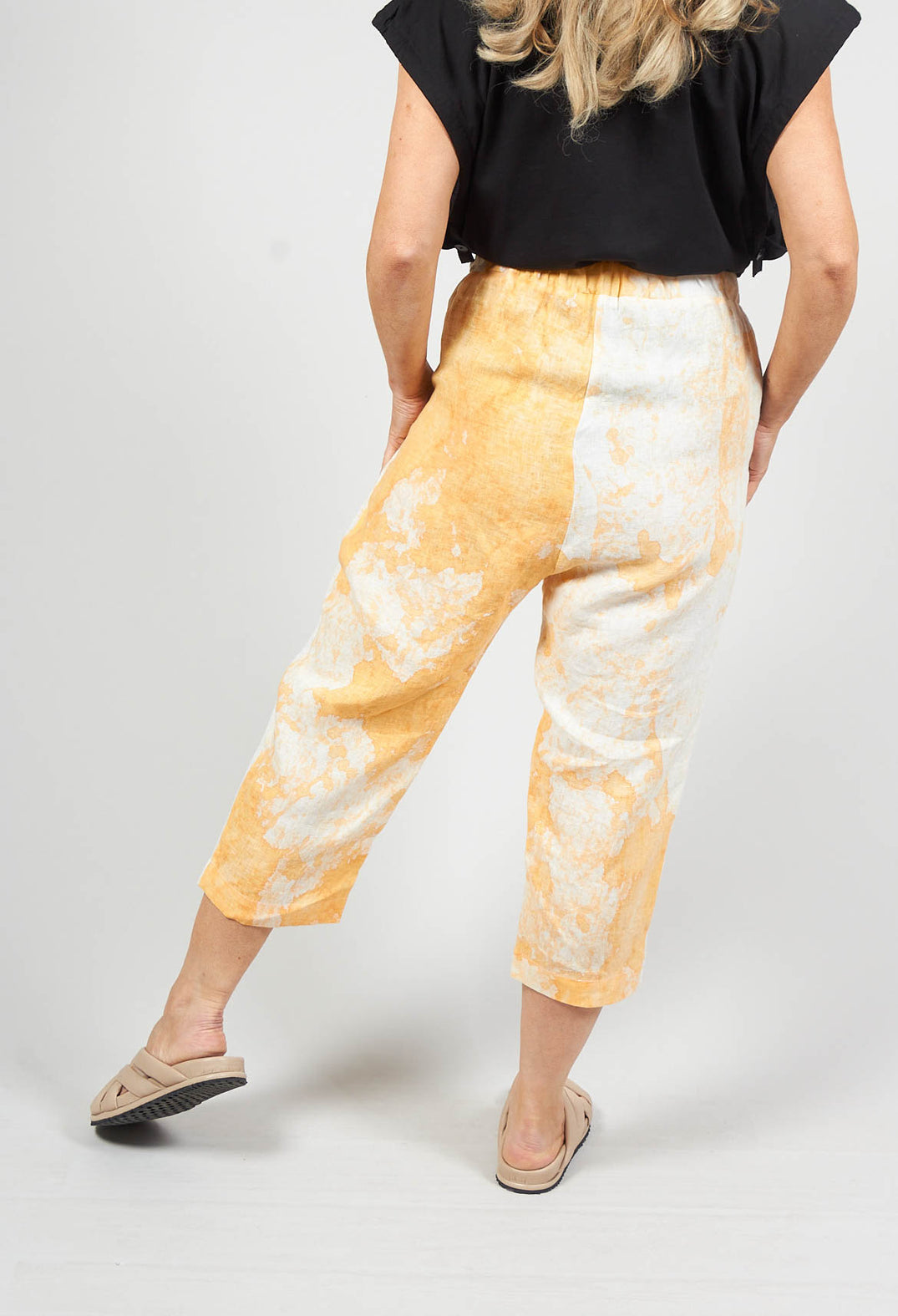 Cropped Linen Trousers in Orange Dye