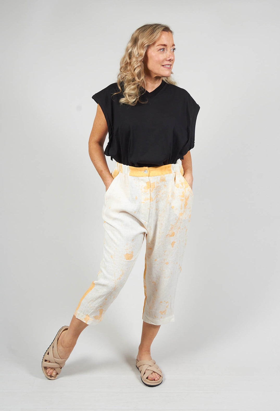 Cropped Linen Trousers in Orange Dye