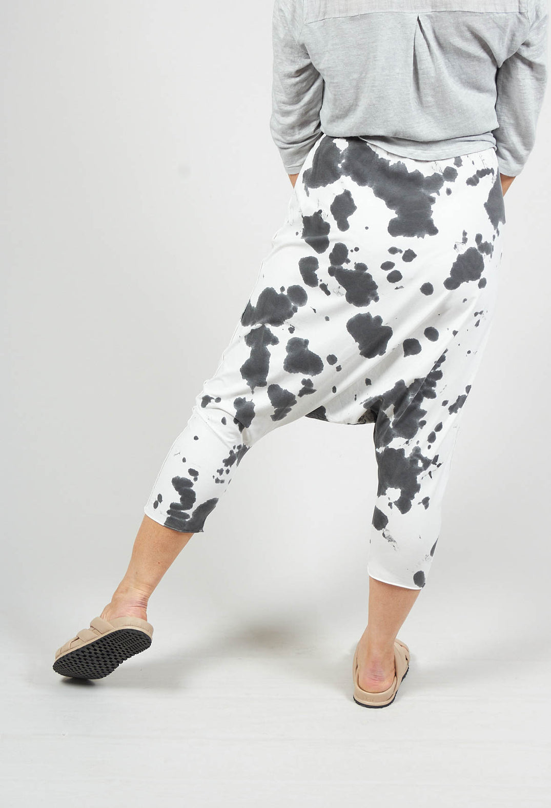 Jersey Drop Crotch Trousers in Grey Dye