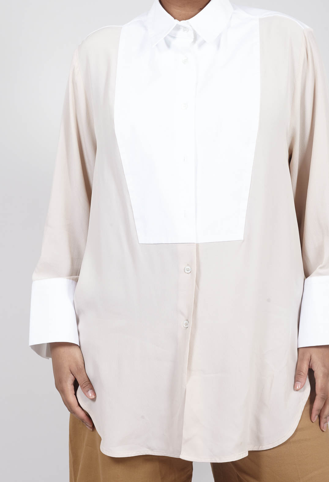 Beatrice B long sleeved shirt with tuxedo style panel