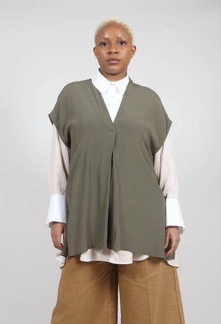 v neck capped sleeve loose fit top in khaki green