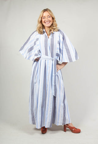 Cape Style Sleeve Dress in Blue Stripe