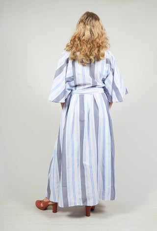 Cape Style Sleeve Dress in Blue Stripe