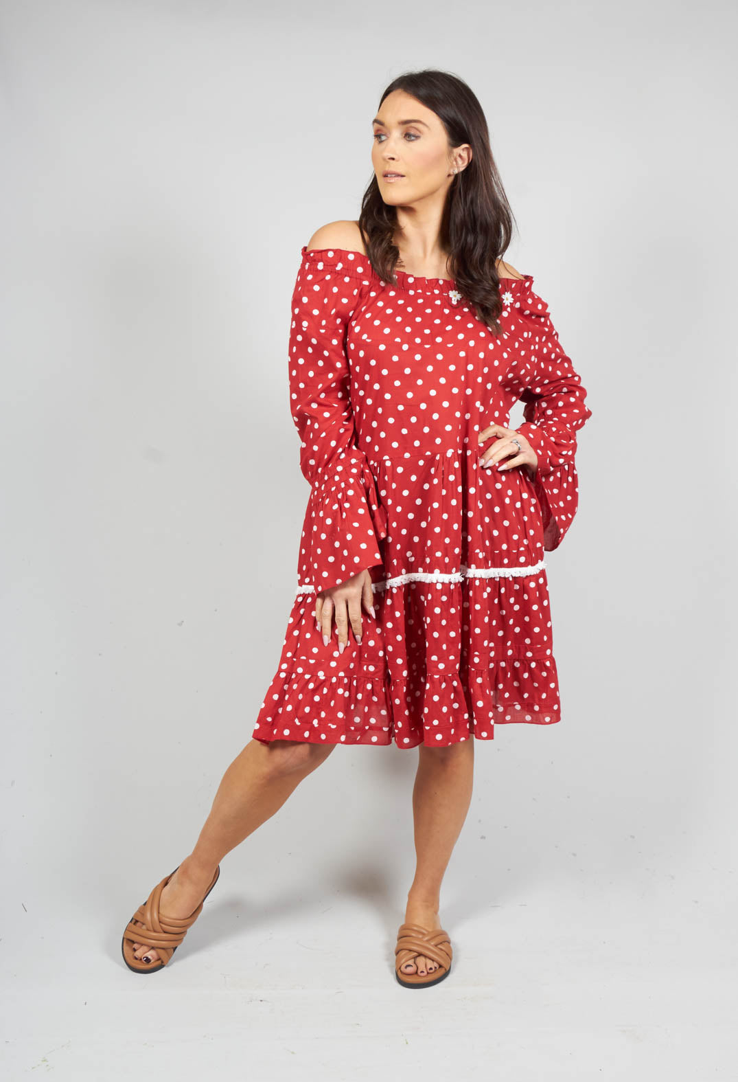 Long Sleeve Tunic in Audrey Red and White Polkadot