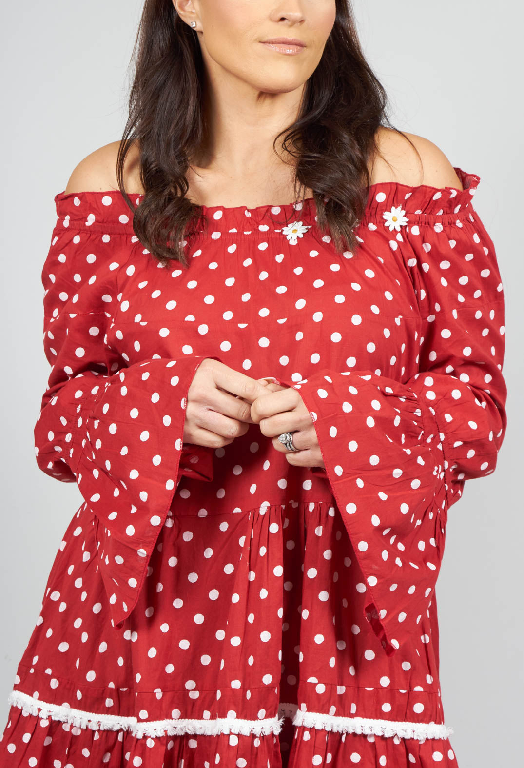 Long Sleeve Tunic in Audrey Red and White Polkadot