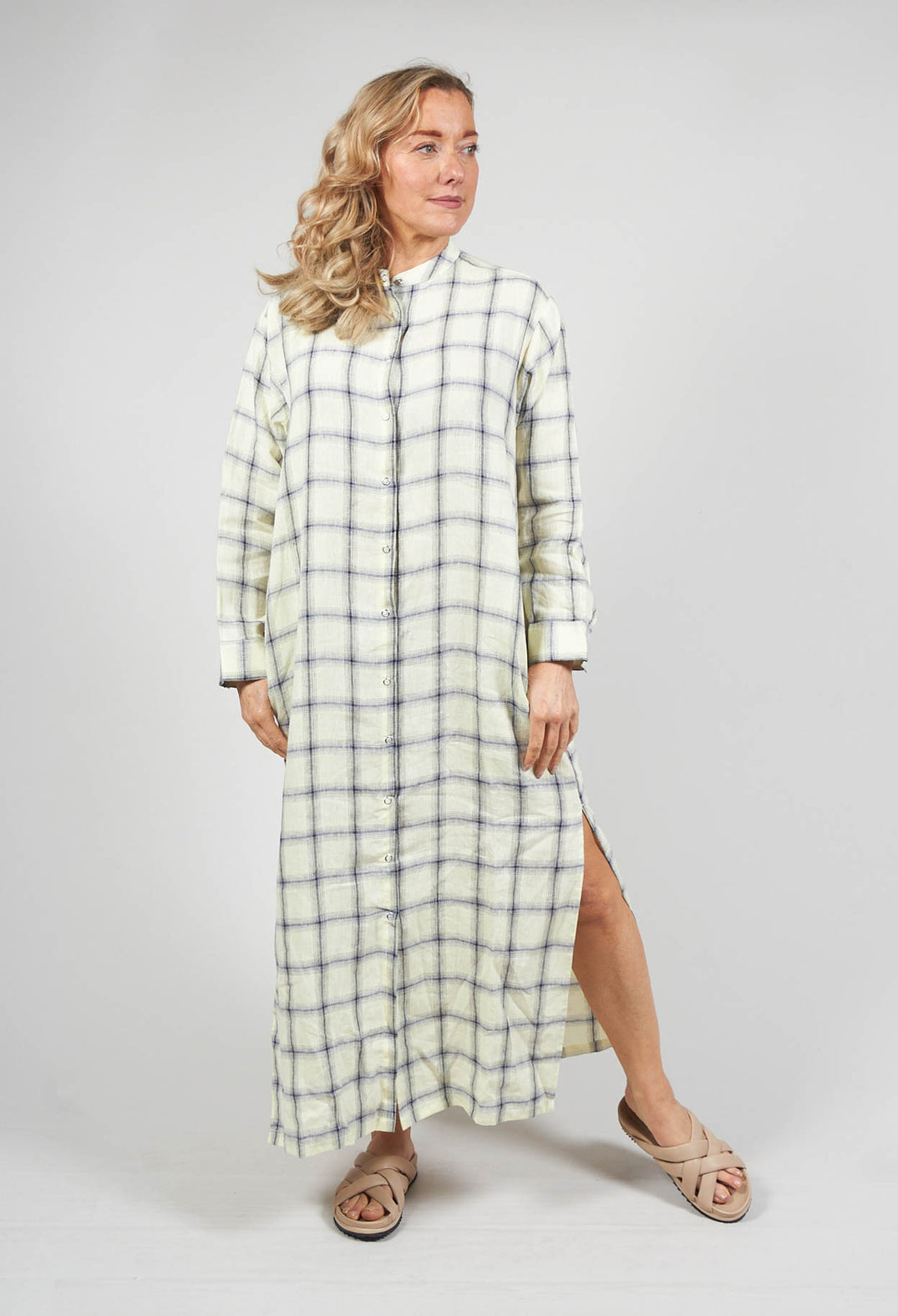 Long Sleeve Tunic Dress in Yellow and Blue Check