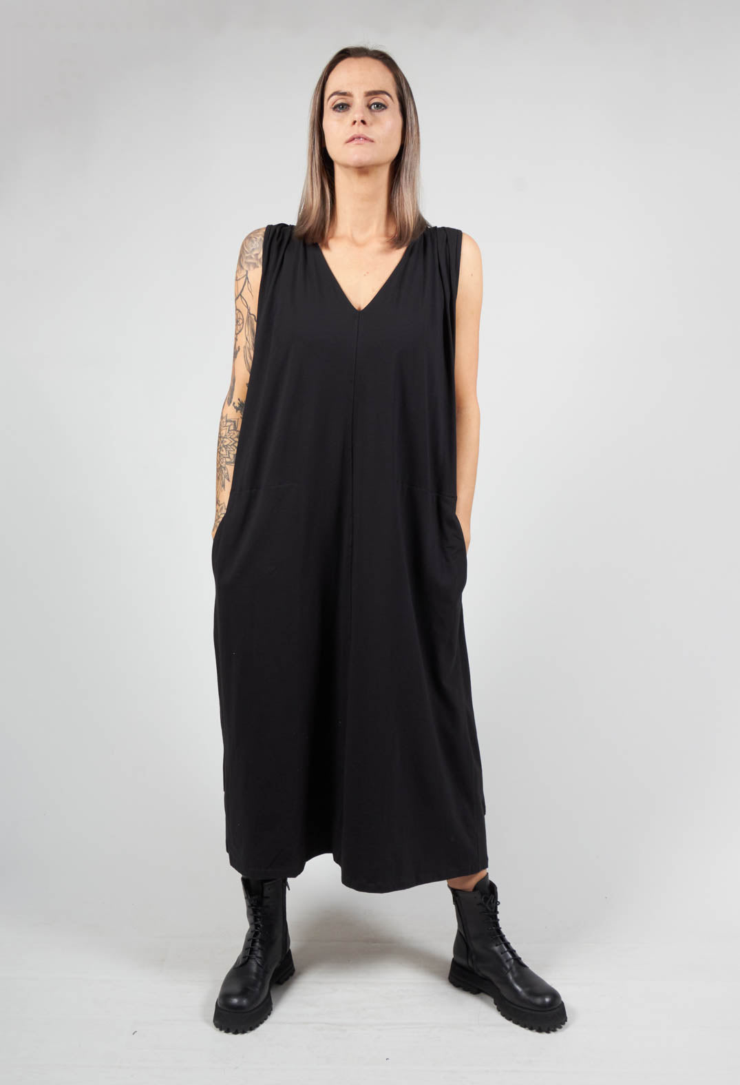 Sleeveless Dress with Back Pannel Overlay in Black