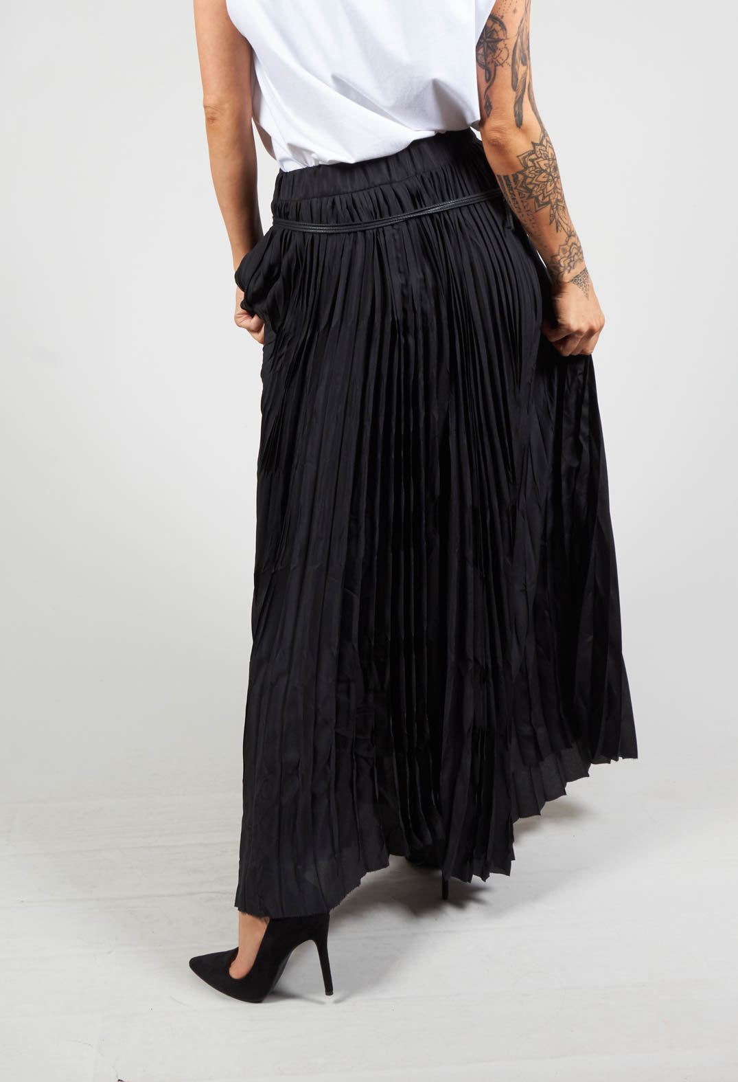 Pleated Skirt with Asymmetric Hem in Black