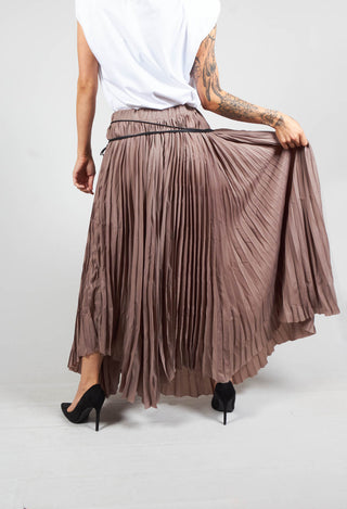 Pleated Skirt with Asymmetric Hem in Brown