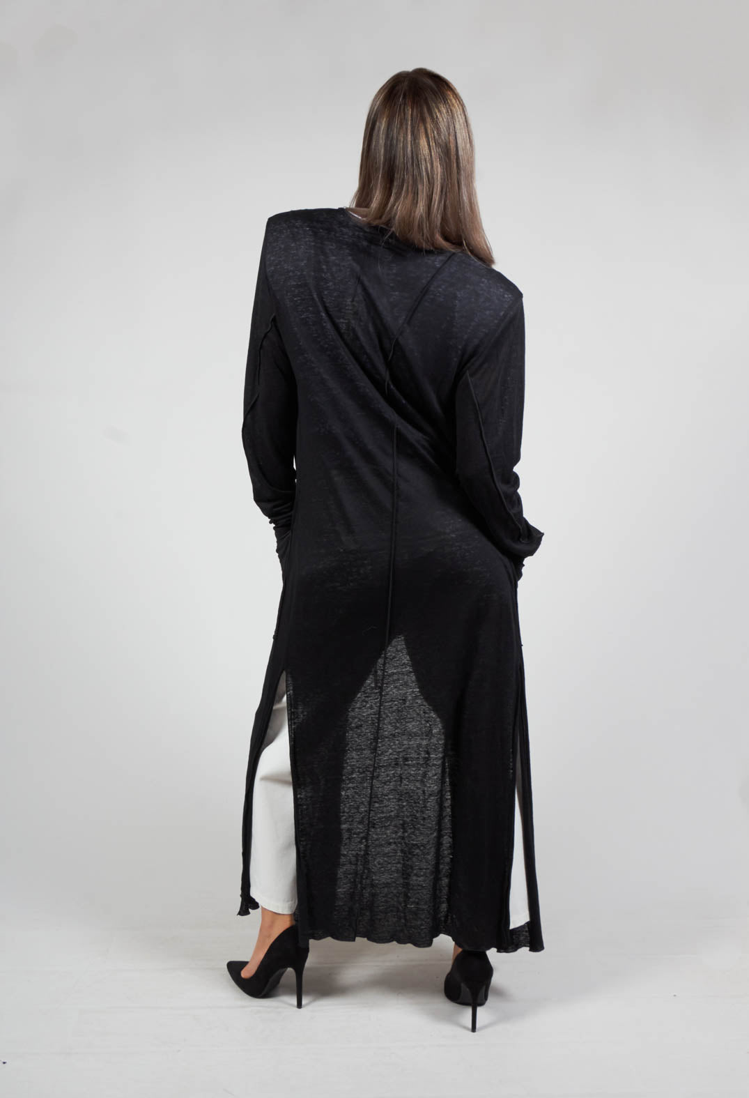 Full Length Cardigan with Tie Waist in Black