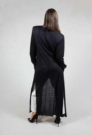 Full Length Cardigan with Tie Waist in Black