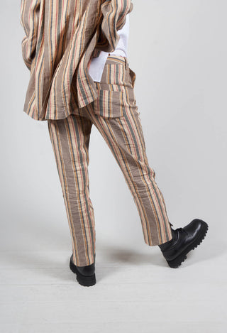 Straight Leg Trousers with High Low Hem in Stripe