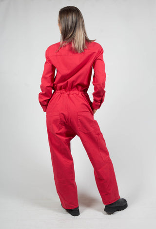 Denim Jumpsuit in Red