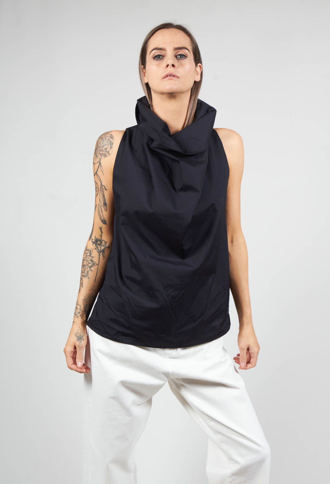 Sleeveless Blouse with Cowl Neck in Black