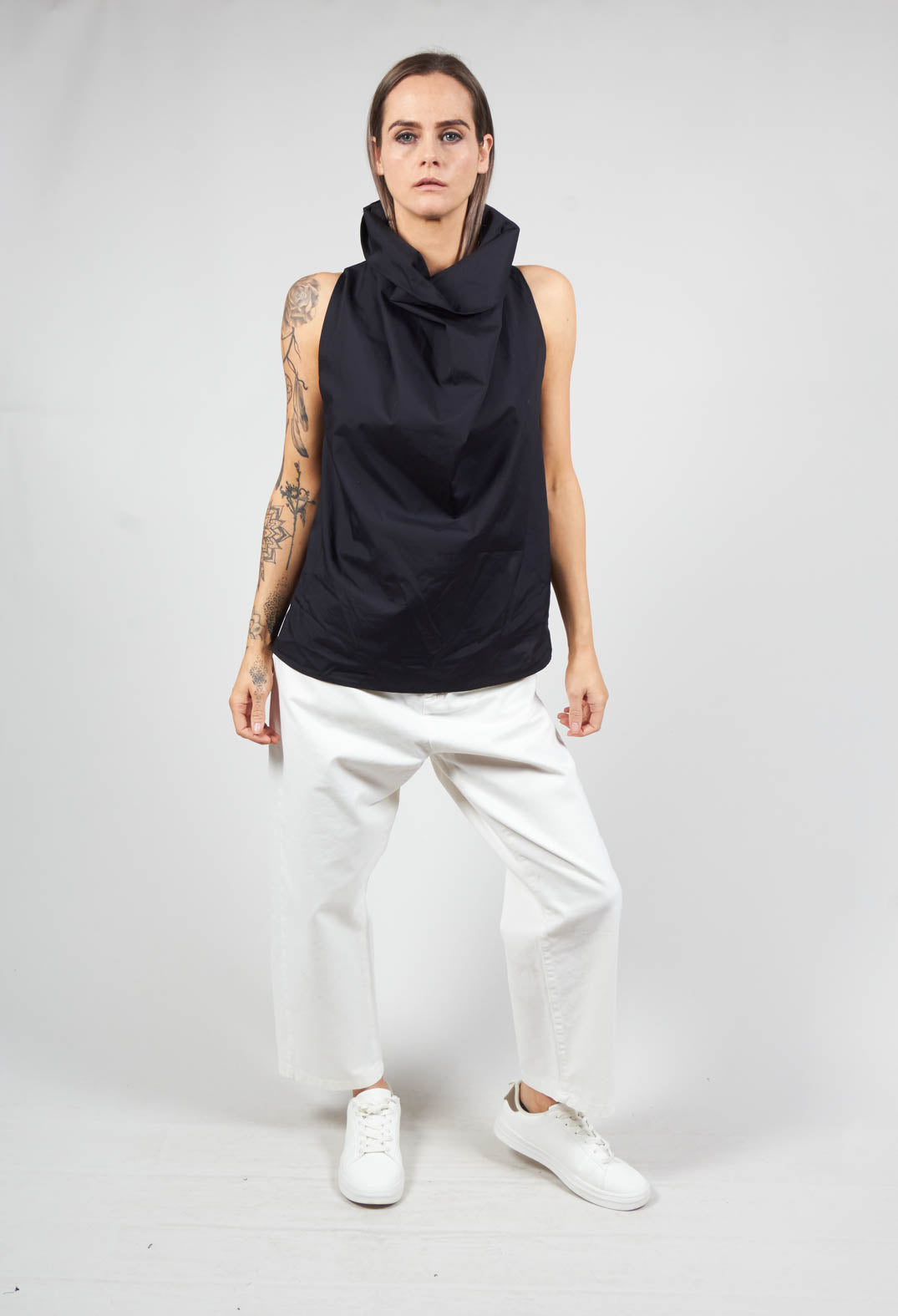 Sleeveless Blouse with Cowl Neck in Black