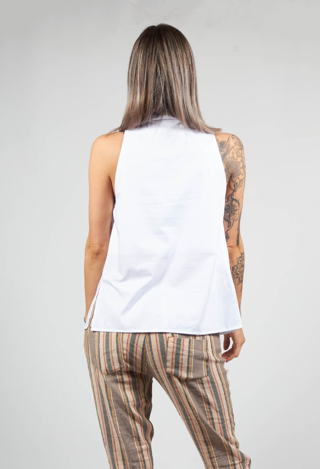Sleeveless Blouse with Cowl Neck in White